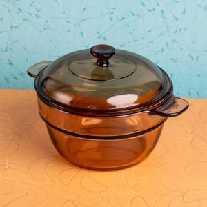 Vintage Pyrex Corning Vision V-20-B Amber Glass Double Grillinsats med lock | Bakeware Mid Century