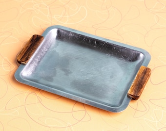 Jabonera vintage de acero inoxidable y madera / Decoración de mediados de siglo