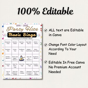 Music bingo cards for birthday parties and family reunion game nights