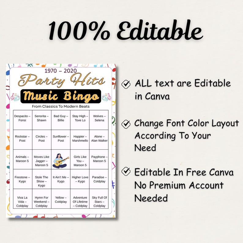 Music bingo cards for birthday parties and family reunion game nights