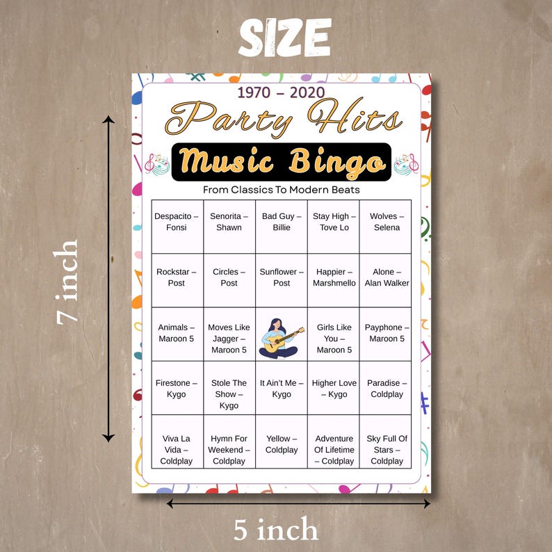 Fun music themed bingo game for team building and girls night events