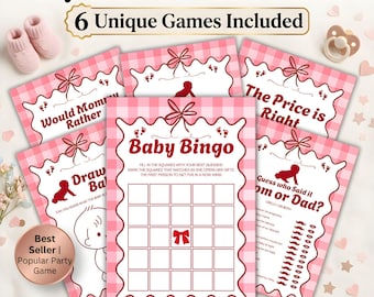 Zestaw gier na baby shower do druku, pakiet zabaw na baby shower dla dziewczynek, losowanie bingo, gry na imprezę dla mamy lub taty do pobrania natychmiast