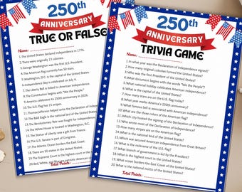 USA 250-årsjubileumsquiz, Amerika 250 utskrivbart quiz, 4 juli patriotiskt sant eller falskt aktivitet