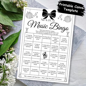 Sip and play bingo card with music themed prompts