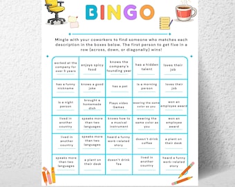 Gra przełamująca lody w bingo dla współpracowników, aktywność team building do druku w biurze, gra na imprezę angażującą pracowników