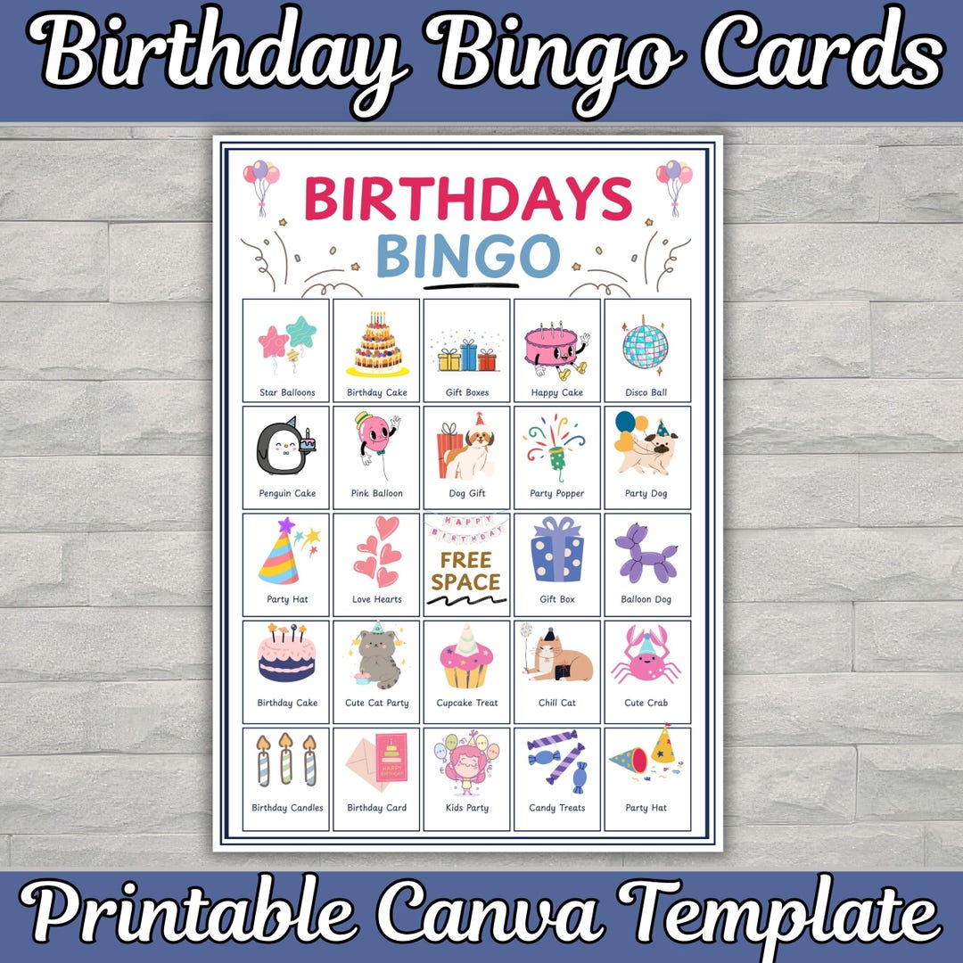 Birthday Bingo Printable Game for Kids Party, Fun Party Activity Card
