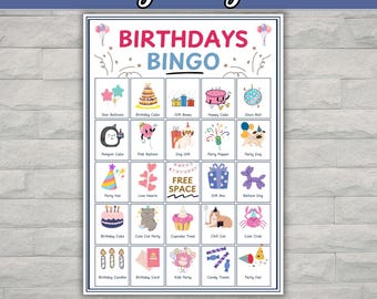 Gra w bingo do druku na imprezę urodzinową dla dzieci, zabawna karta aktywności na imprezę, natychmiastowy arkusz bingo do pobrania, łatwa do wydrukowania gra