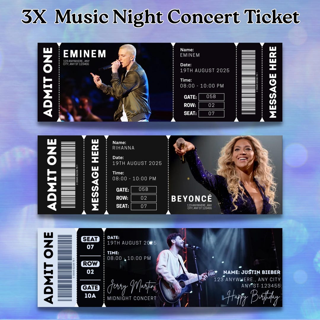 Editable Concert Ticket Template Canva, Printable Concert Ticket Gift ...
