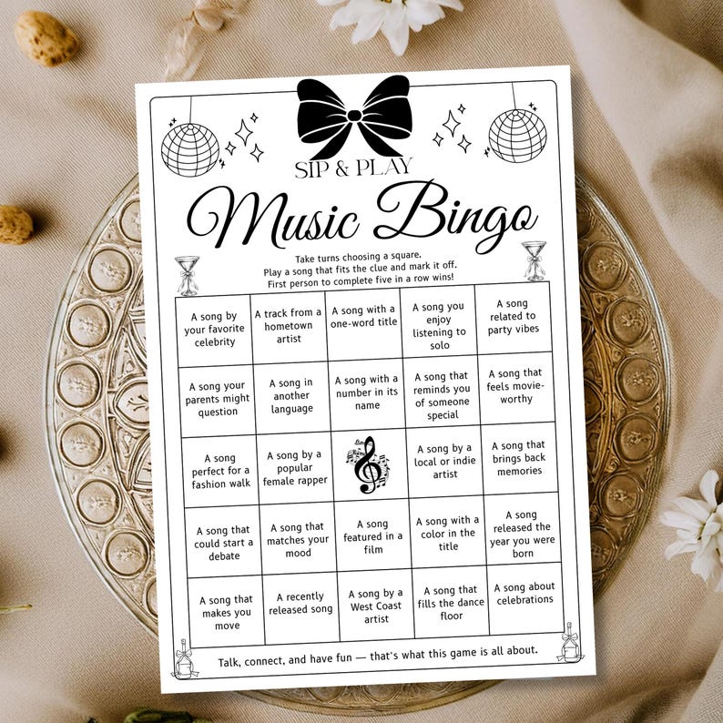 Girls night printable music bingo game instant download