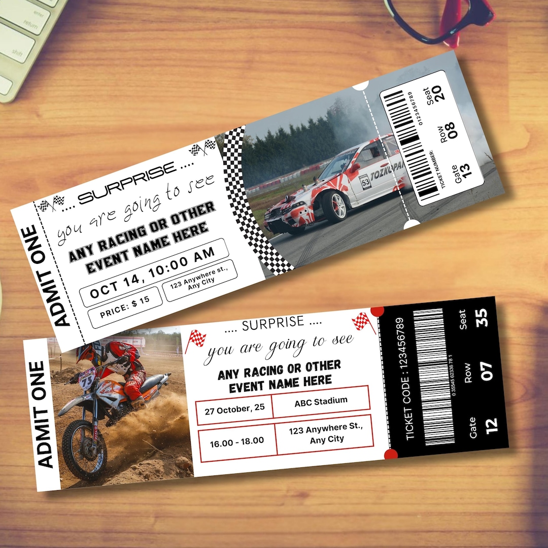 Editable Racing Car Surprise Ticket Canva, Birthday Gift Reveal Voucher ...