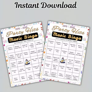 70s 80s 90s and 2000s song bingo printable party activity