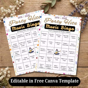Printable music bingo cards with nostalgic pop and party hit songs