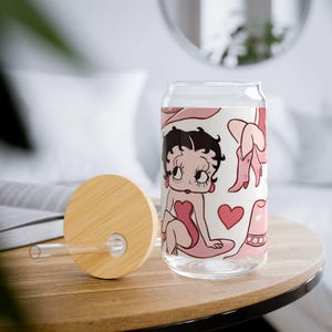 Betty Boop Cowgirl Sipper Glass, 16oz - Heart Design, Western Theme, Vintage Cup, Country Chic Mug, Retro Gift for Her