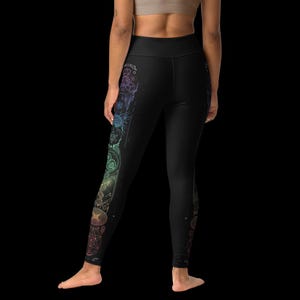 Sacred Geometry Flow Leggings – Psychedelic Side Pattern Yoga Pants, Festival Wear, Cosmic Activewear