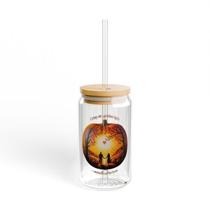 Autumn-Themed Sipper Glass with Bamboo Lid, Perfect for Fall Gatherings, Cozy Home Decor, Nature Lovers, Eco-Friendly Drinkware