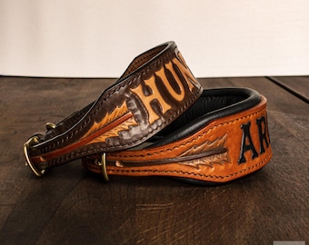 Collare per cani in pelle cucito a mano • Personalizzato con nome • Design con arco e freccia