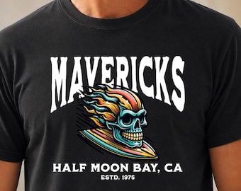 Mavericks Skull Surf T-Shirt | Half Moon Bay CA Retro Cotton Tee