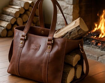 Bolsa para leña de cuero flor hecha a mano, estilo italiano