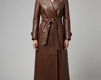 Burgundy Sheepskin Leather Trench Coat: Custom Fit Winter Outerwear