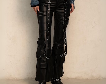 Handmade Gothic Leather Cargo Pants, Straps and Buckles