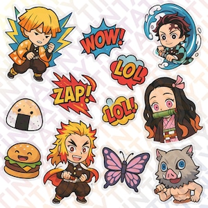 Demon Slayer Kawaii Sticker Clipart Set – PNG and PDF | Digital Die-Cut Anime Sticker | Cute Comic Style Manga Art for Crafts & Printables