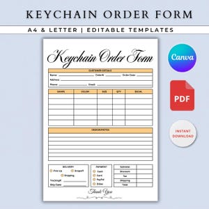 Printable Keychain Order Form, Custom Keychain Business Form, Small Business Order Sheet, Customer Order & Payment Tracker