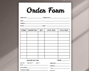 Editable Order Form Canva Template, Printable Invoice Sheet, Small Business Sales Form, Minimalist Order Tracker Digital Download