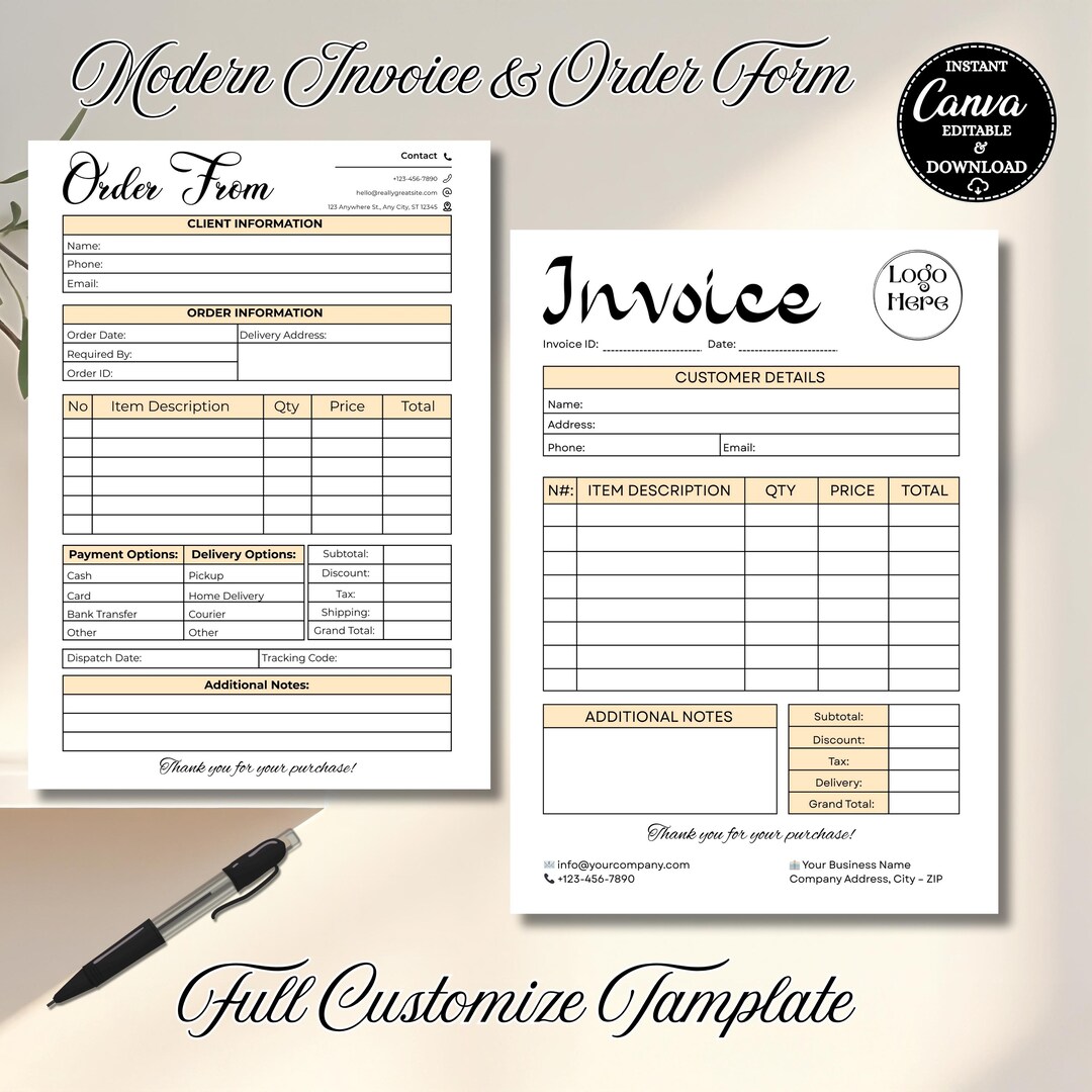 Editable Order Form & Invoice Template, Small Business Forms, Printable ...