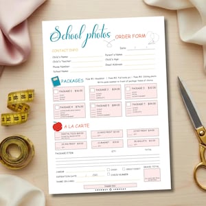 Modèle de formulaire de commande de photographie scolaire modifiable sur Canva, bon de commande de photos pour enfants d'âge préscolaire, facture de photographie imprimable