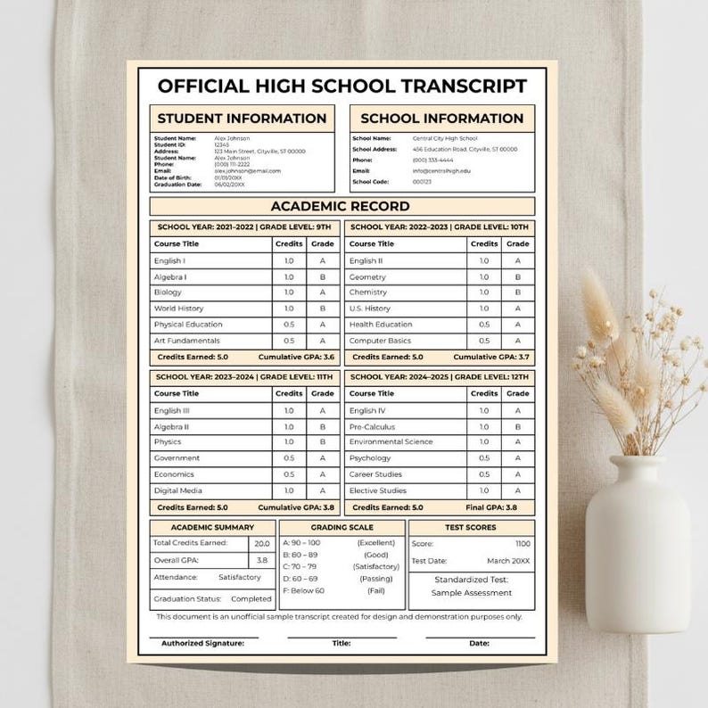 Editable High School Transcript Template, Homeschool Academic Record ...