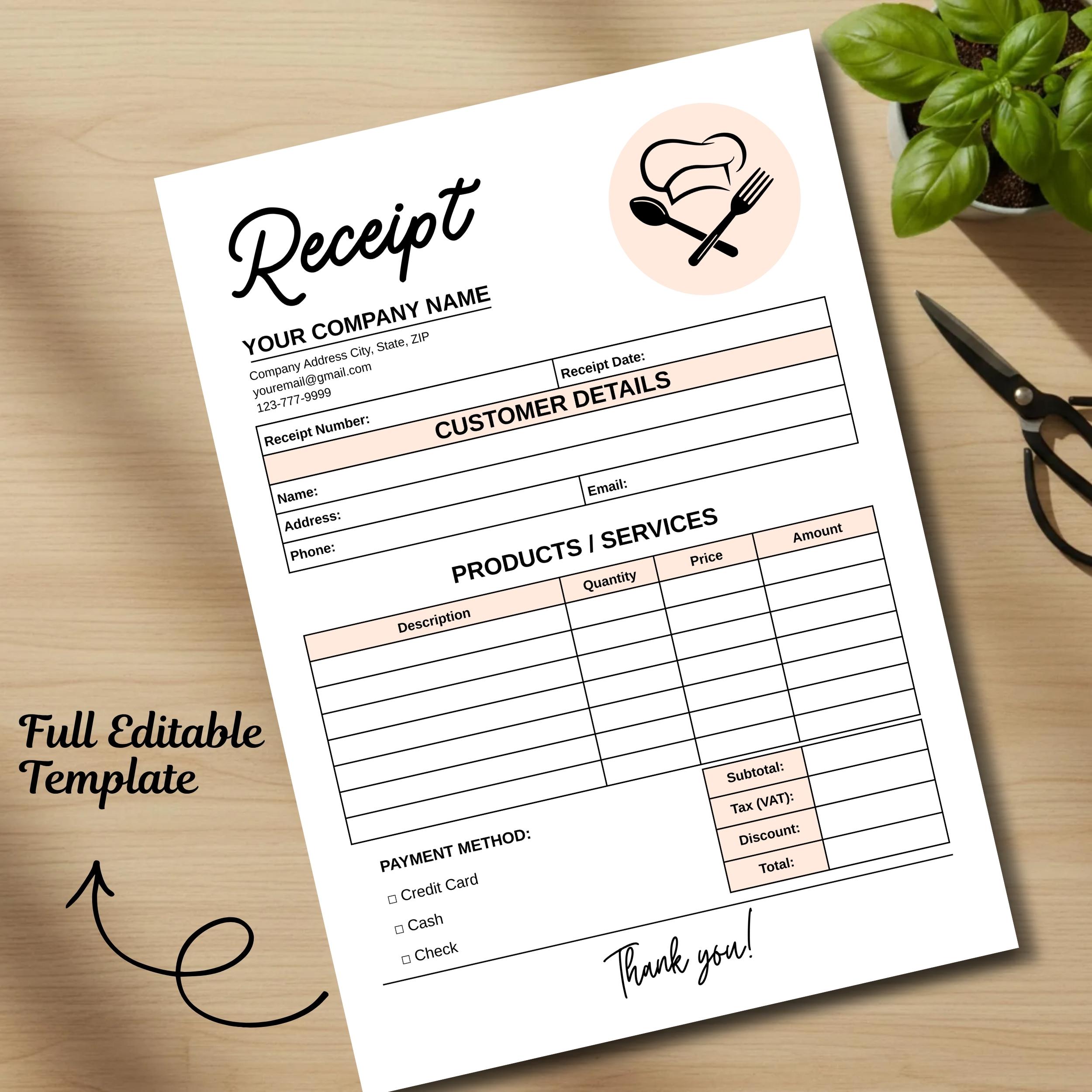 Editable Receipt Template Canva, Small Business Invoice Printable ...