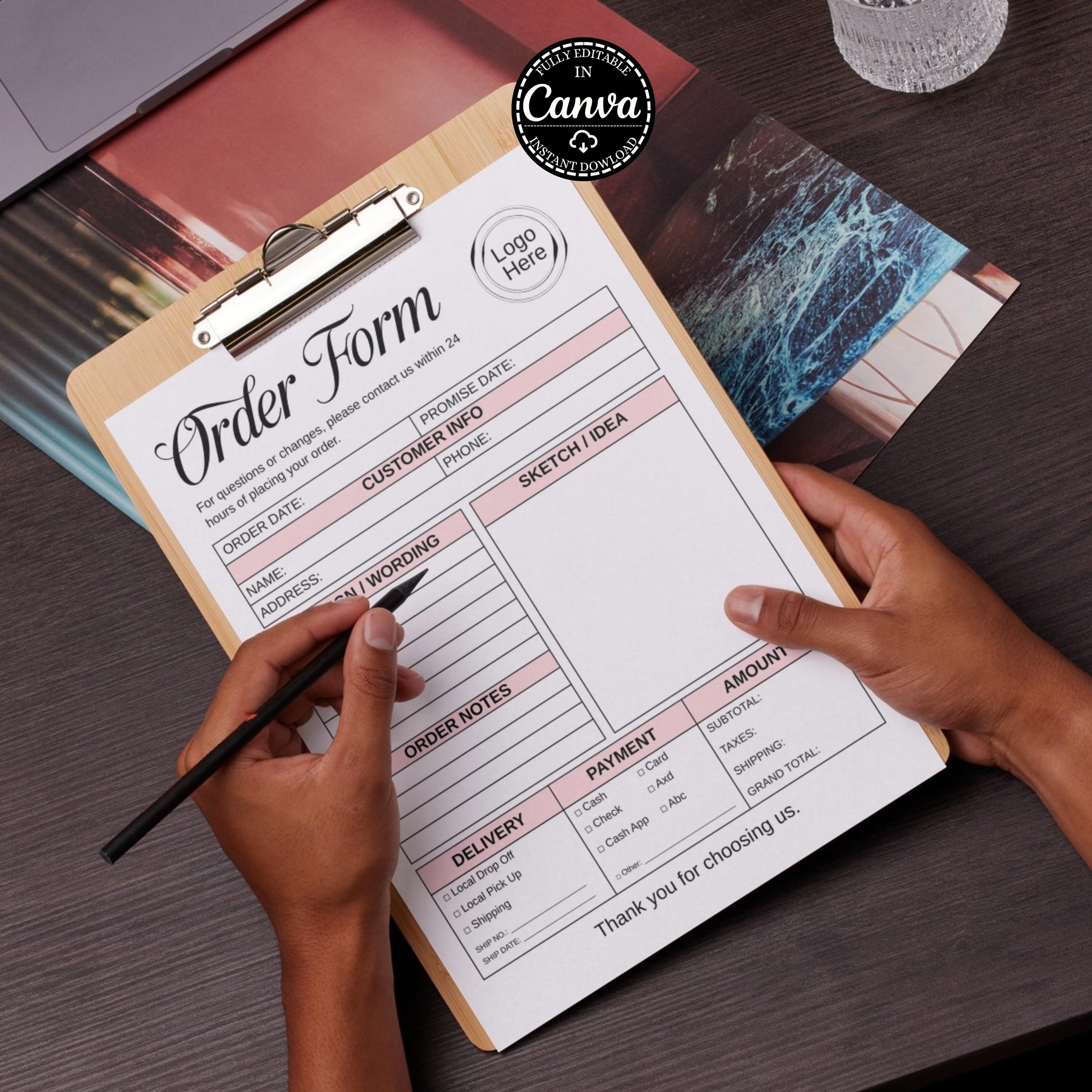Editable Order Form Template for Small Business, Printable Custom Order ...