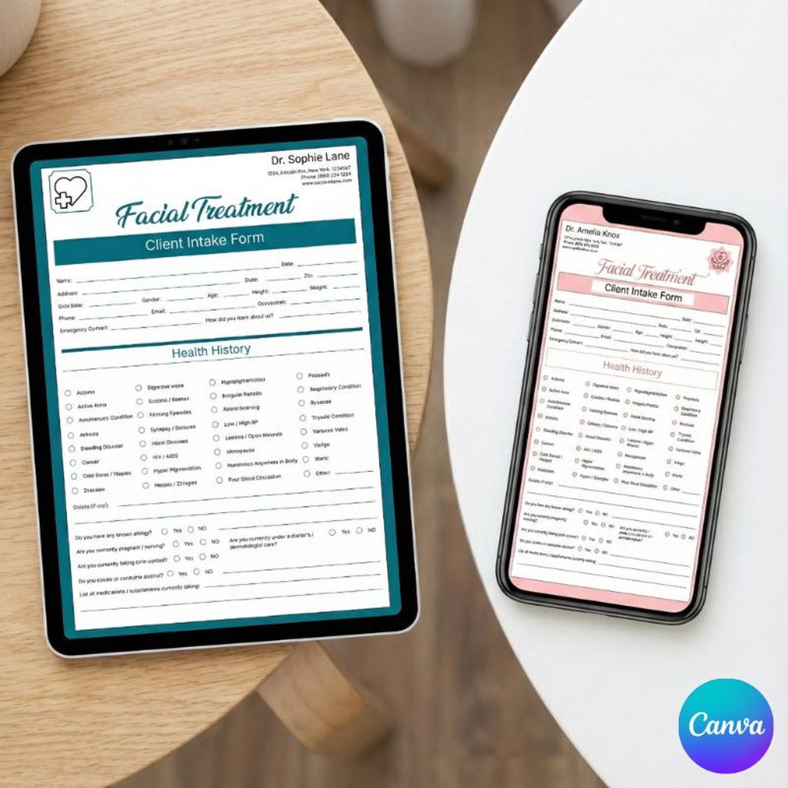Editable Facial Treatment Client Intake Form Canva Template, Skincare ...