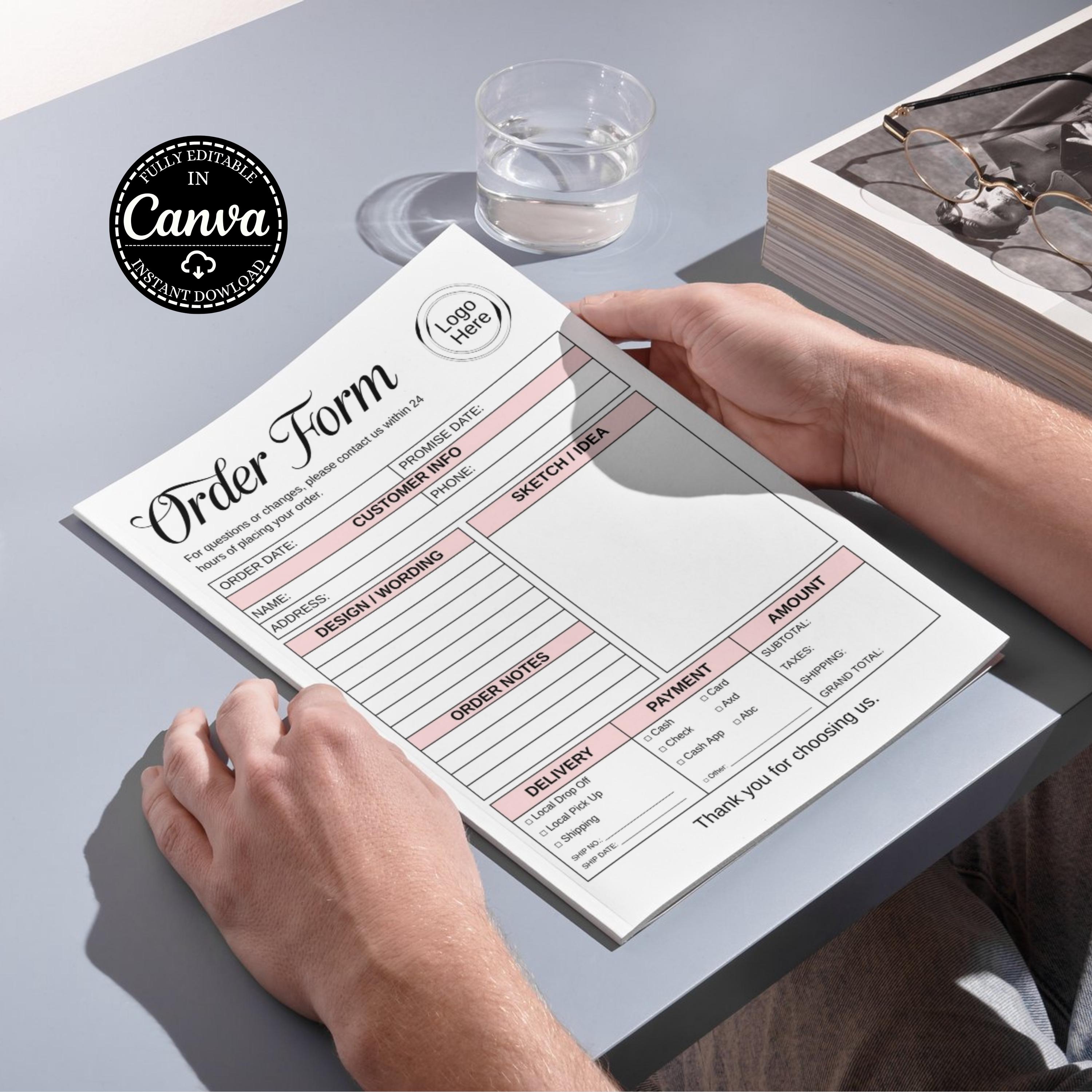 Editable Order Form Template for Small Business, Printable Custom Order ...
