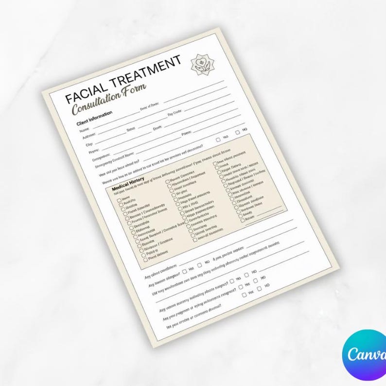 Facial Treatment Client Intake Form Canva Template, Editable Skincare ...