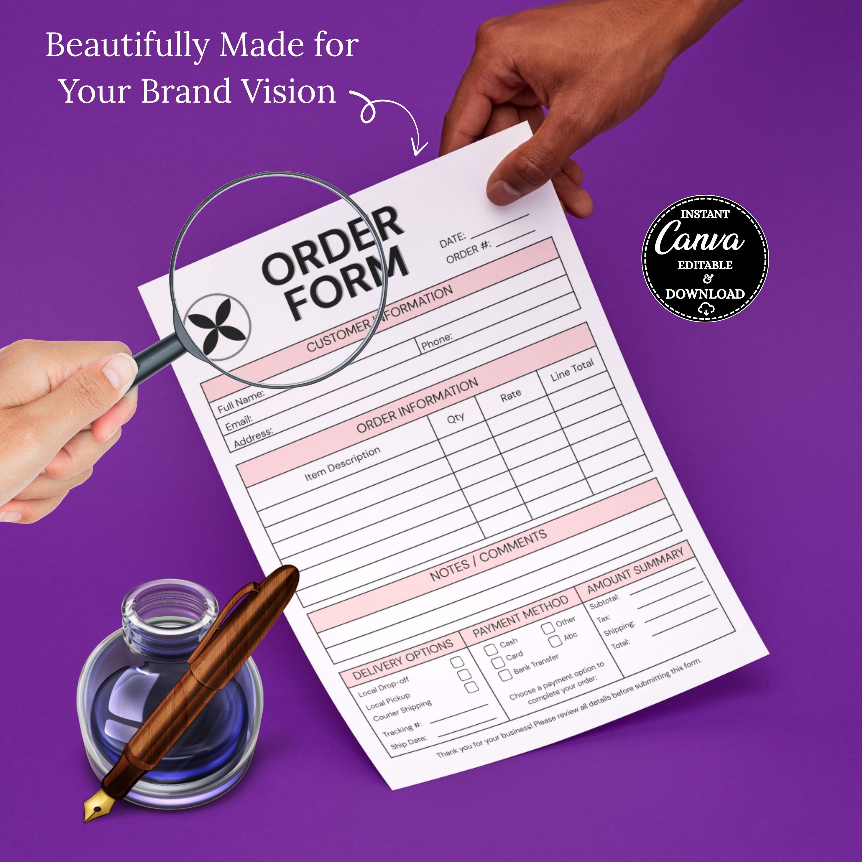Editable Order Form for Small Business Template: Printable Custom ...