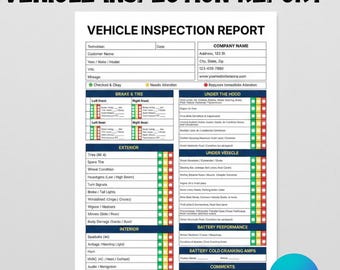 Rapport d'inspection du véhicule modifiable au format PDF pour la réparation automobile | Feuille d'inspection imprimable de location de voiture ou d'équipement, téléchargements instantanés