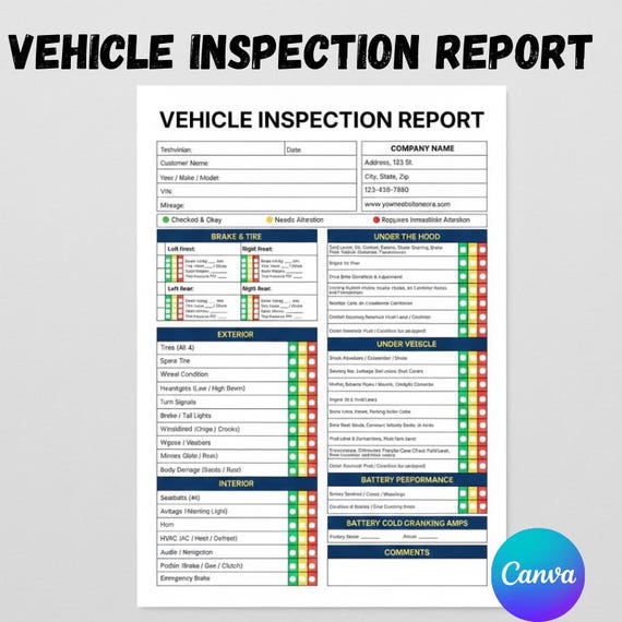 Editable Vehicle Inspection Report PDF for Auto Repair | Printable Car or Equipment Rental Inspection Sheet, Instant Downloads