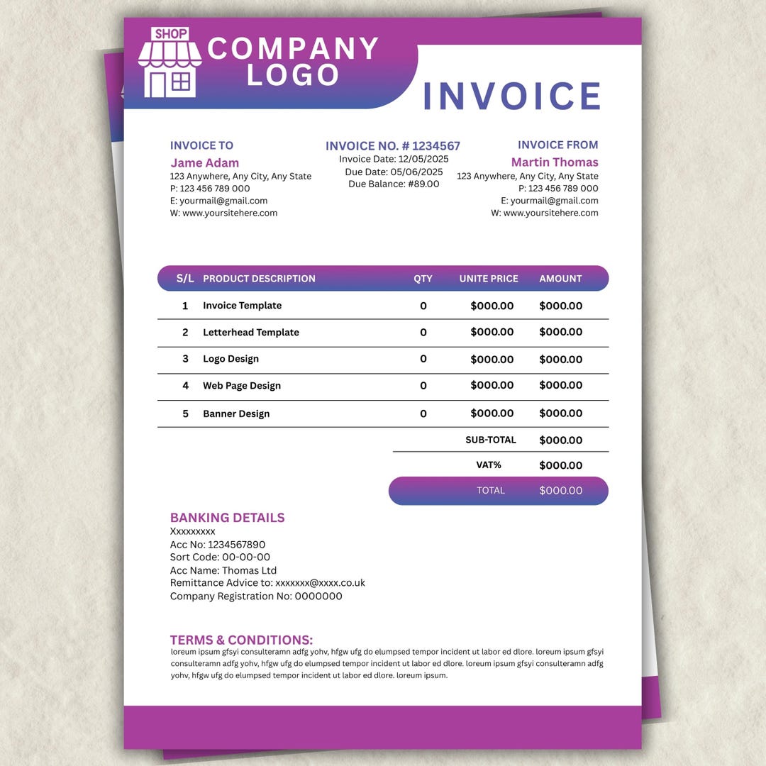 Editable Canva Invoice Template, Small Business Billing Form ...