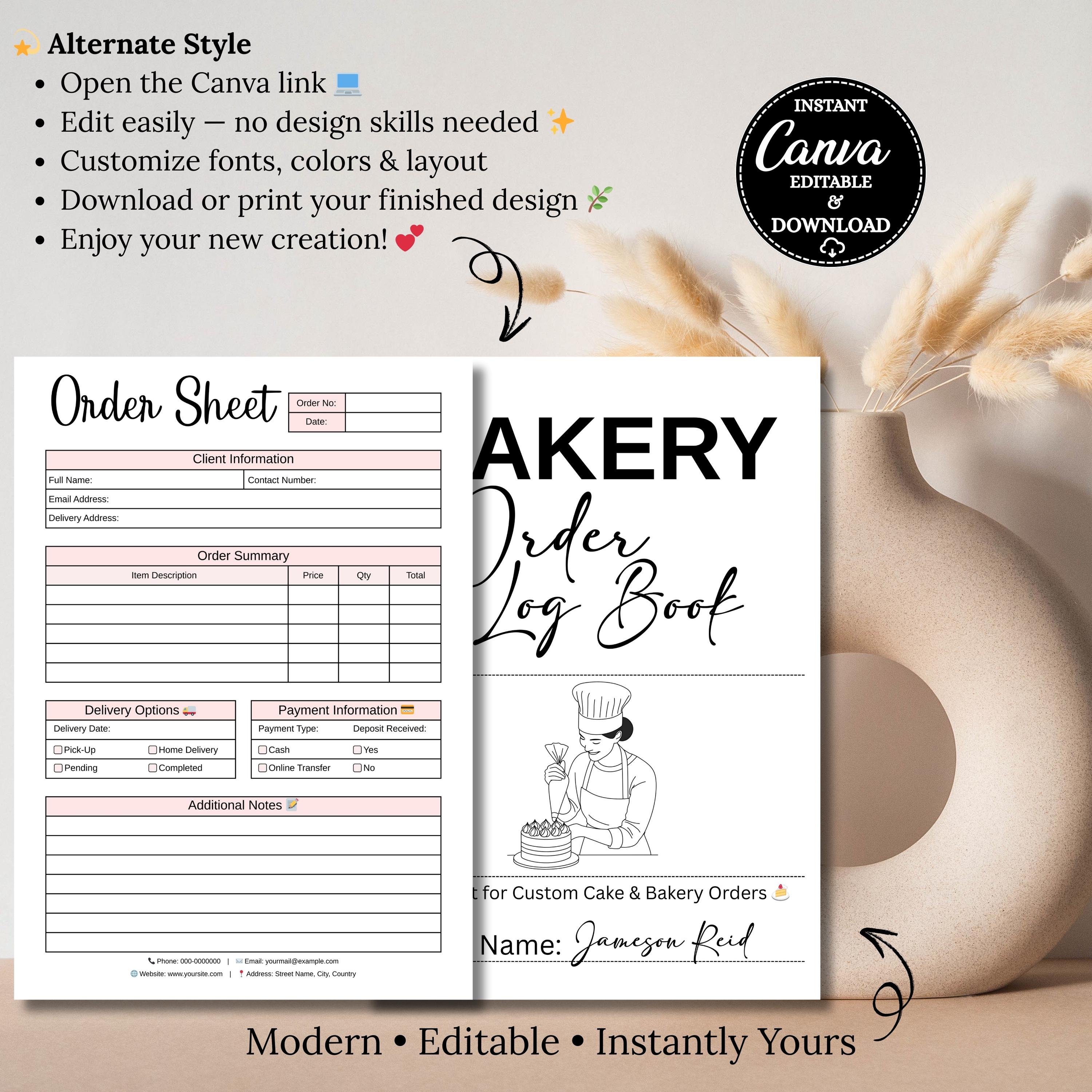 Editable Cake Order Form Template Canva, Bakery Invoice Form, Custom ...