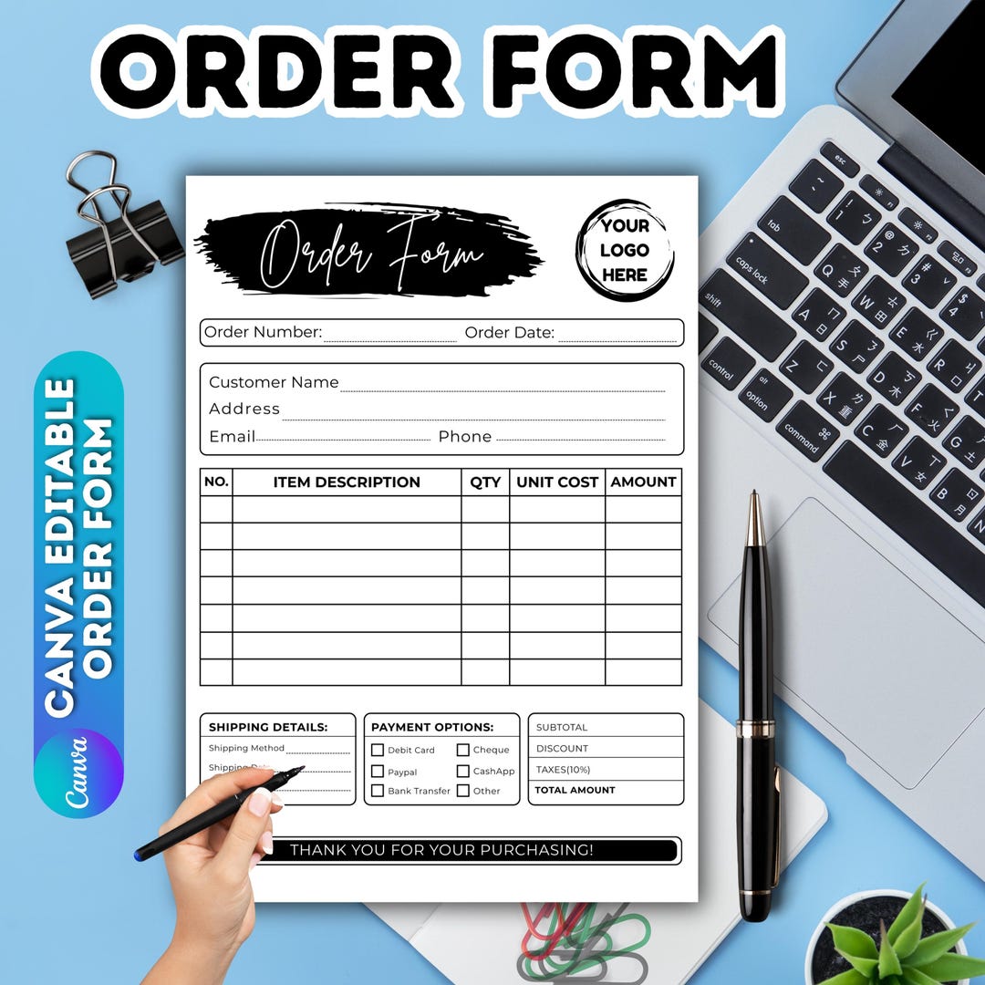 Editable Business Order Form Template: Printable Custom Design (canva ...