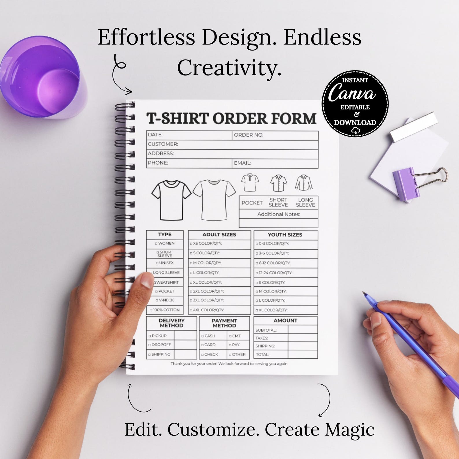 Editable T-shirt Order Form Template Printable, Custom Shirt Order ...
