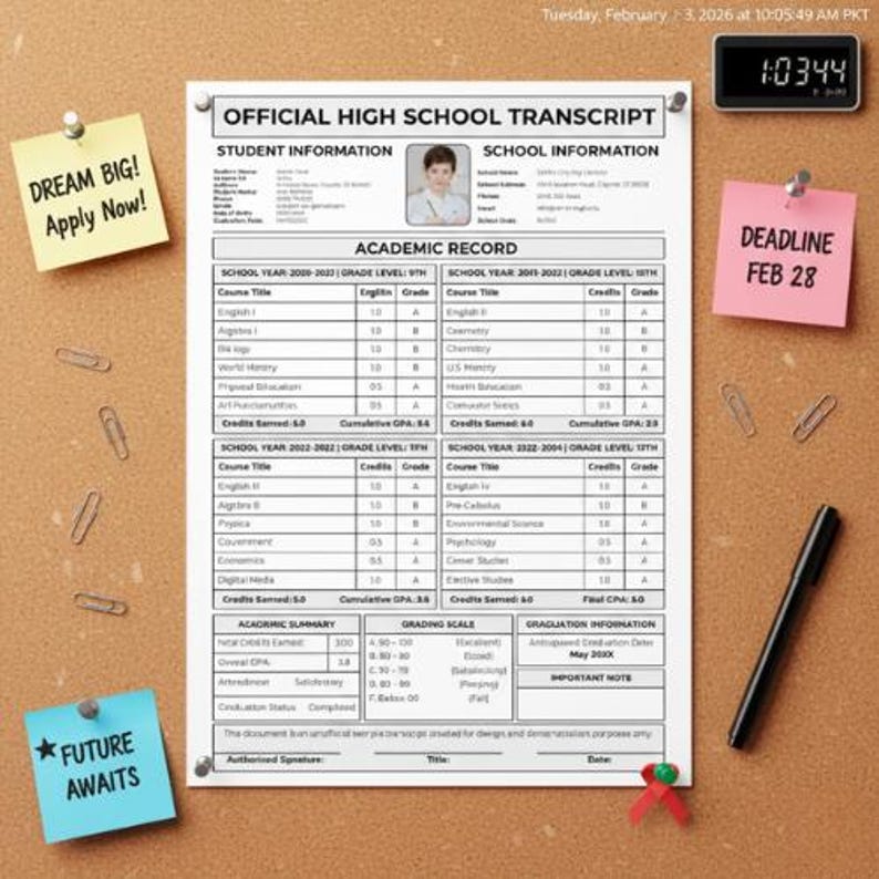 High School Transcript Template Editable Homeschool Academic Record GPA ...