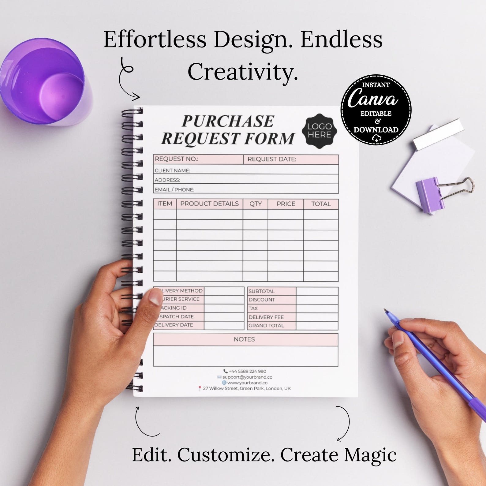 Custom Purchase Order Form Template - Fillable PDF for Etsy Shops ...