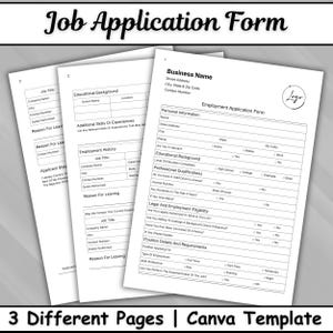 May include: A three-page job application form template printed on white paper. The document includes sections for personal information, educational background, professional qualifications, legal eligibility, and position details with checkboxes.