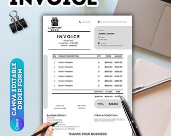 Modern Invoice Template: Editable Canva Billing Form (PDF Download)