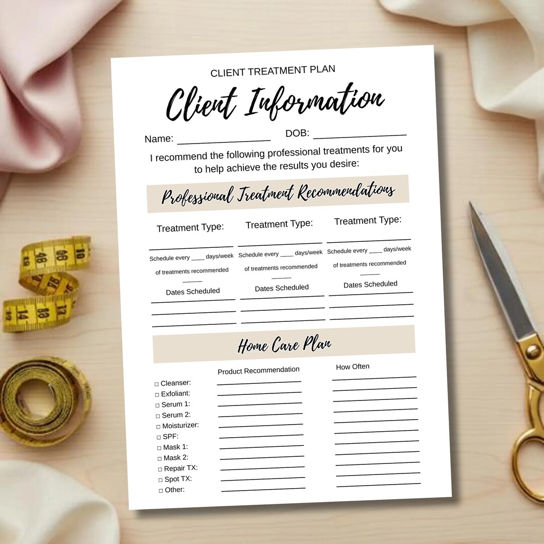 Esthetician Client Treatment Plan Template, Skincare Consultation Form ...