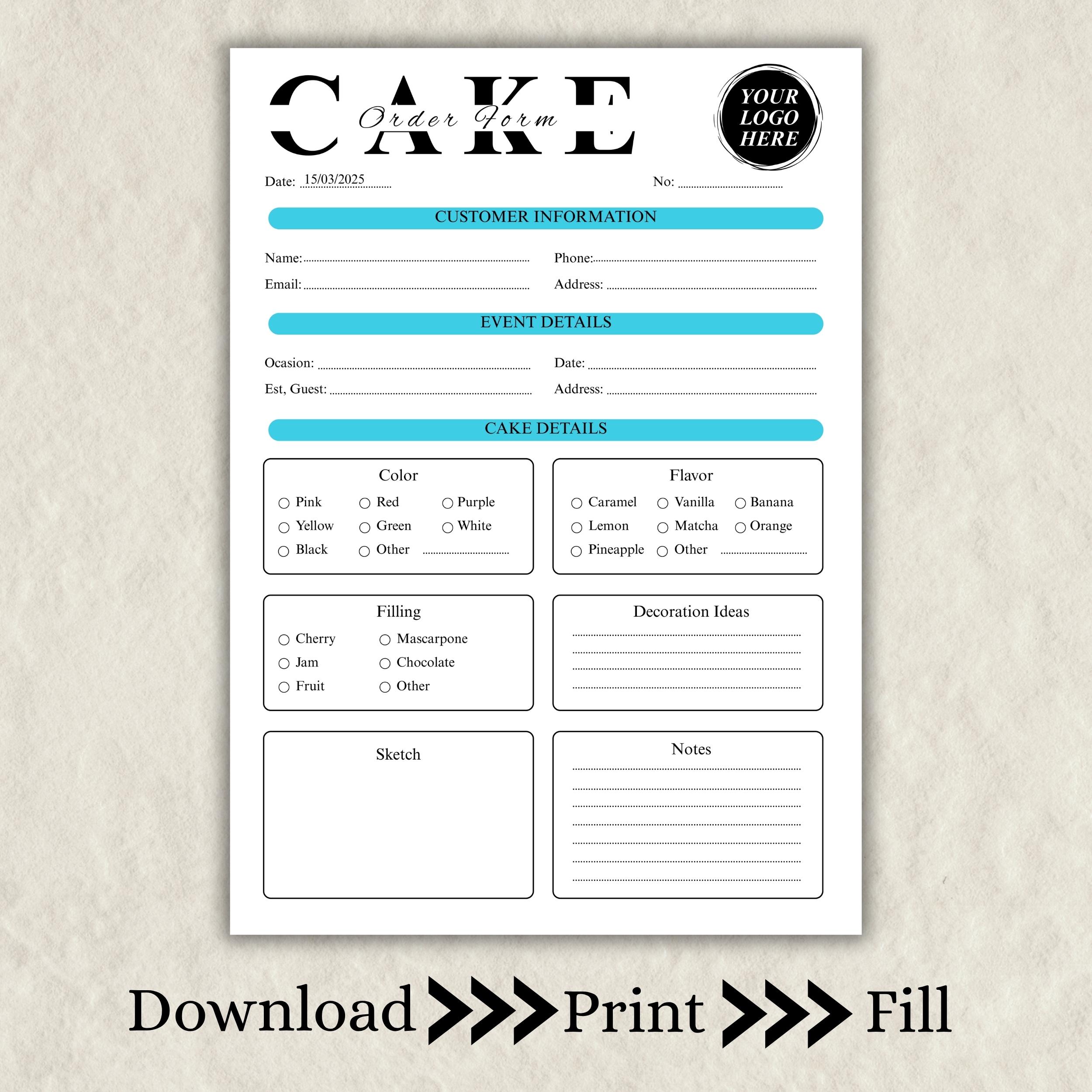 Editable Cake Order Form Canva Template, Bakery Order Sheet, Custom ...