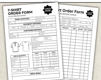 Editable T-Shirt Order Form Canva Template, Custom Shirt Business Form, Printable Apparel Order Sheet Digital Download