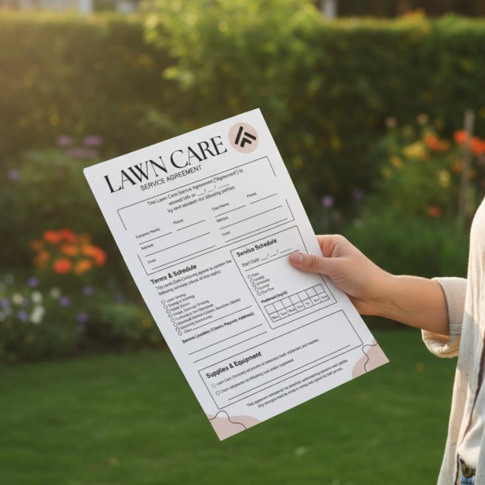 Editable Lawn Care Contract Template Canva, Landscaping Service